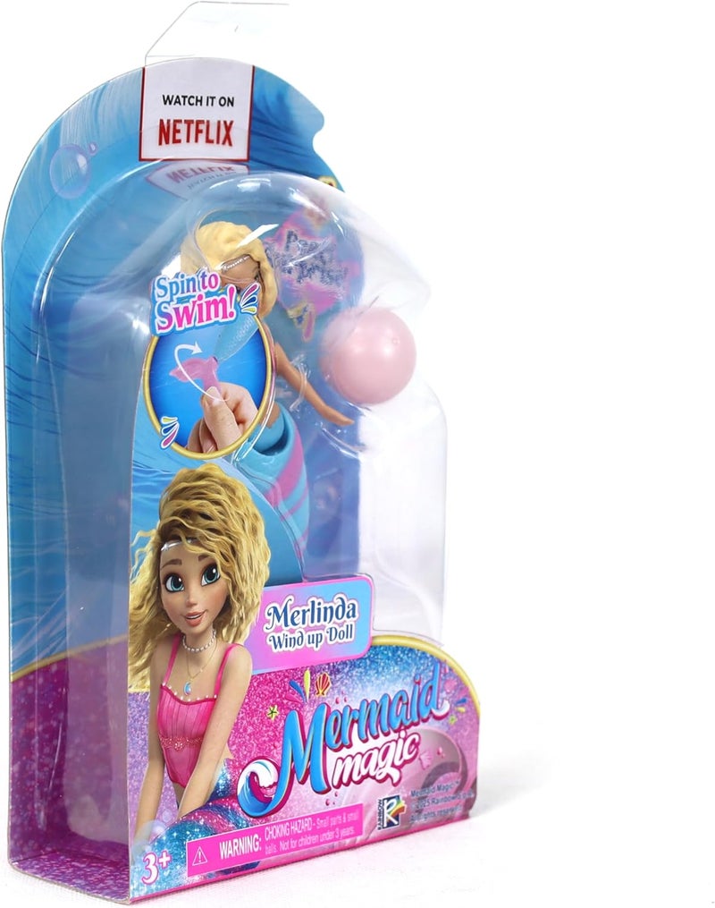 Mermaid Magic Windup Doll 5-Inch Merlinda, Pearl Surprise, Spin to Swim, Action Doll, Bath Time & Pool Toy, Gift, Mermaid Dolls, Collectible, 3 Years+ - Image 2